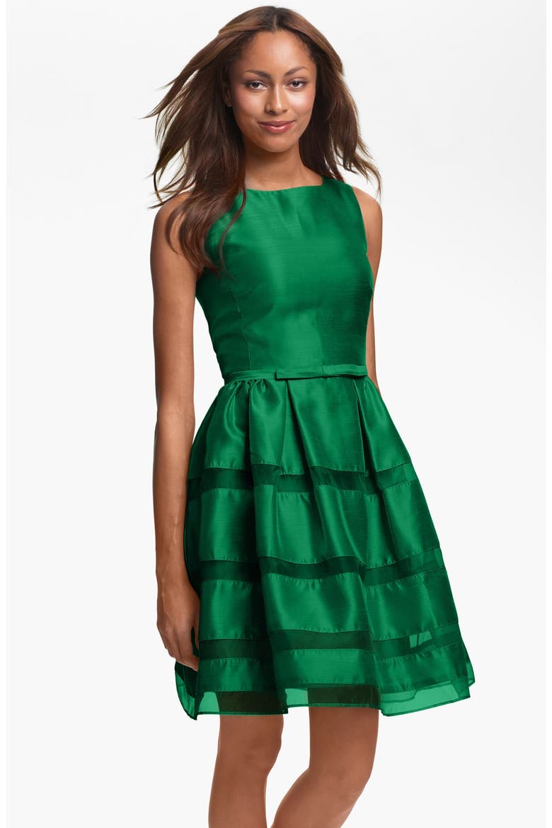 Tonal Stripe Fit & Flare Dress, Main, color, EMERALD