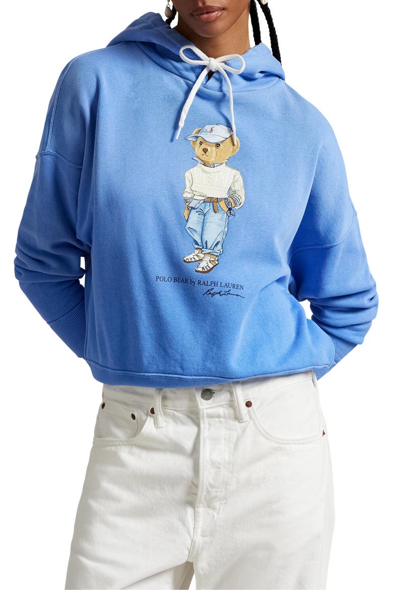 Polo Bear Embroidered Fleece Graphic Hoodie, Main, color, SUMMER BLUE