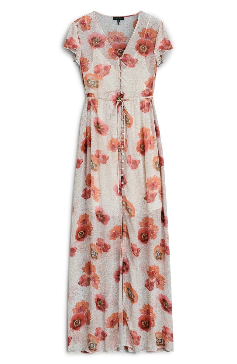 rag & bone Raine Floral Button-Up Silk Blend Maxi Dress, Alternate, color, Ivoryflr