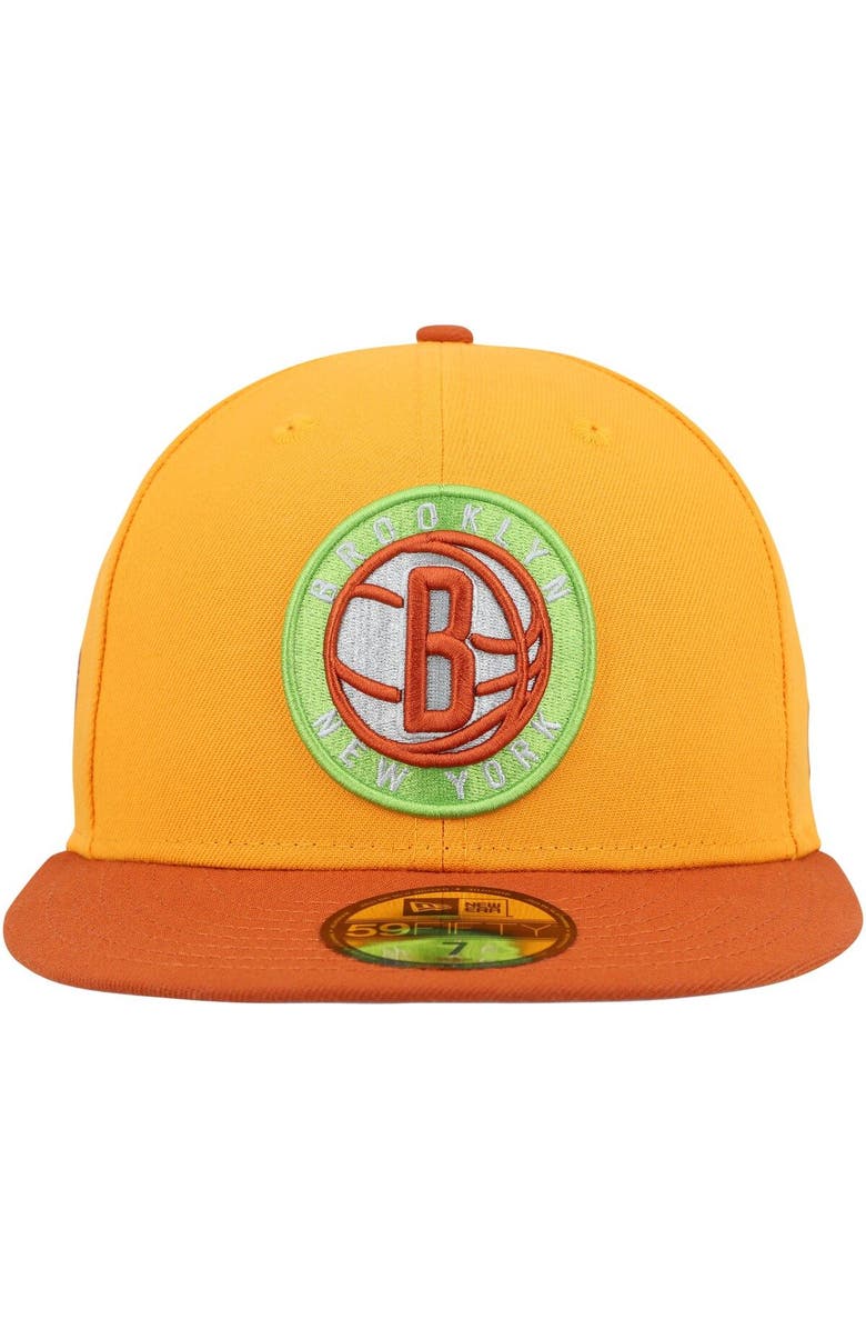 New Era Men's New Era  Gold/Rust Brooklyn Nets 59FIFTY Fitted Hat, Alternate, color, 