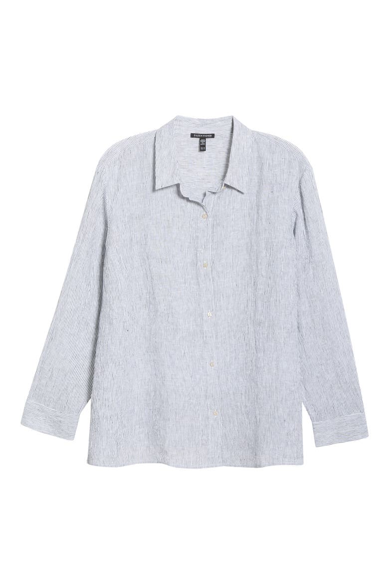 Classic Stripe Linen Button-Up Shirt, Alternate, color, WHITE/ BLACK