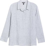 Eileen Fisher Classic Stripe Linen Button-Up Shirt