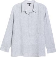 Eileen Fisher Classic Stripe Linen Button-Up Shirt