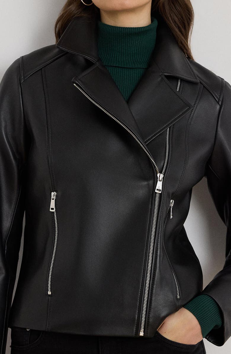 Lauren Ralph Lauren Moto Leather Jacket, Alternate, color, Black