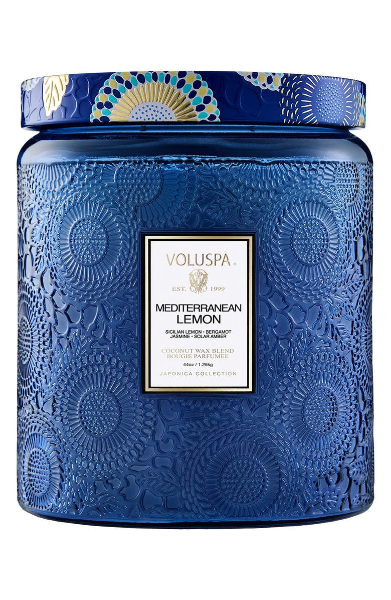 Voluspa Mediterranean Lemon Luxe Jar Candle, Main, color, Blue
