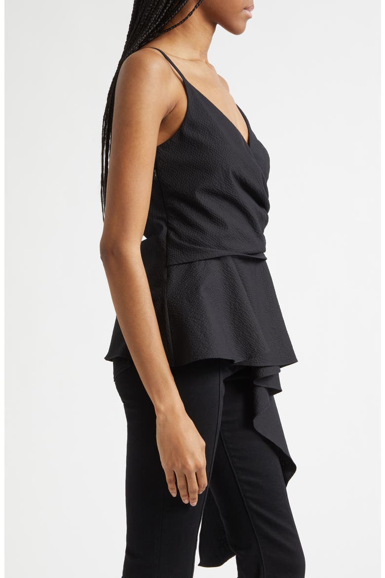 Solange Faux Wrap Asymmetric Hem Peplum Top, Alternate, color, BLACK