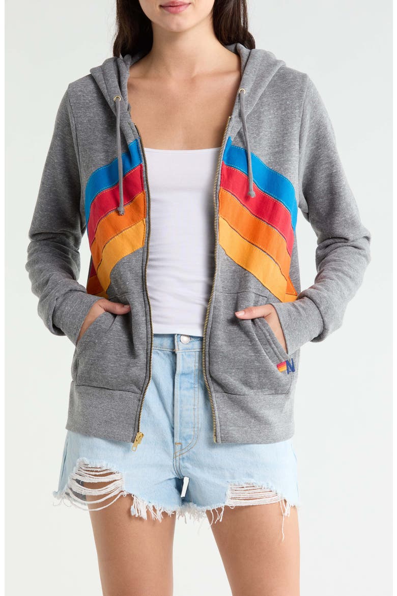 Mountain Stitch Chevron Zip Hoodie, Main, color, HEATHER GREY