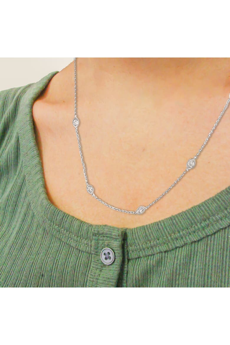 14K White Gold 1.00 Cttw Bezel Diamond Marquise Milgrain Station Collar Necklace, Alternate, color, White