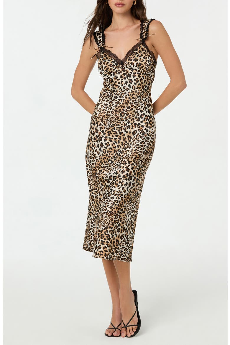 Lace Trim Satin Slipdress, Alternate, color, LEOPARD PRINT
