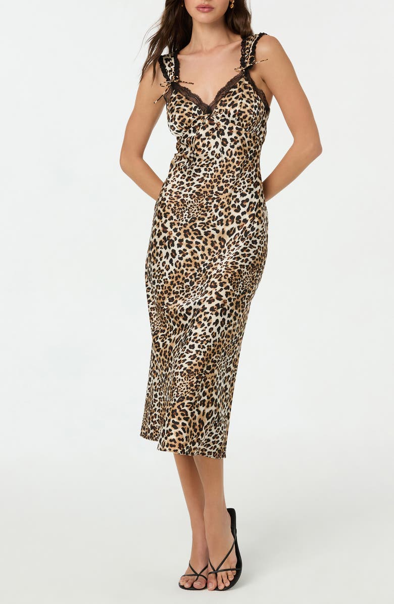 ASTR the Label Lace Trim Satin Slipdress, Alternate, color, Leopard Print