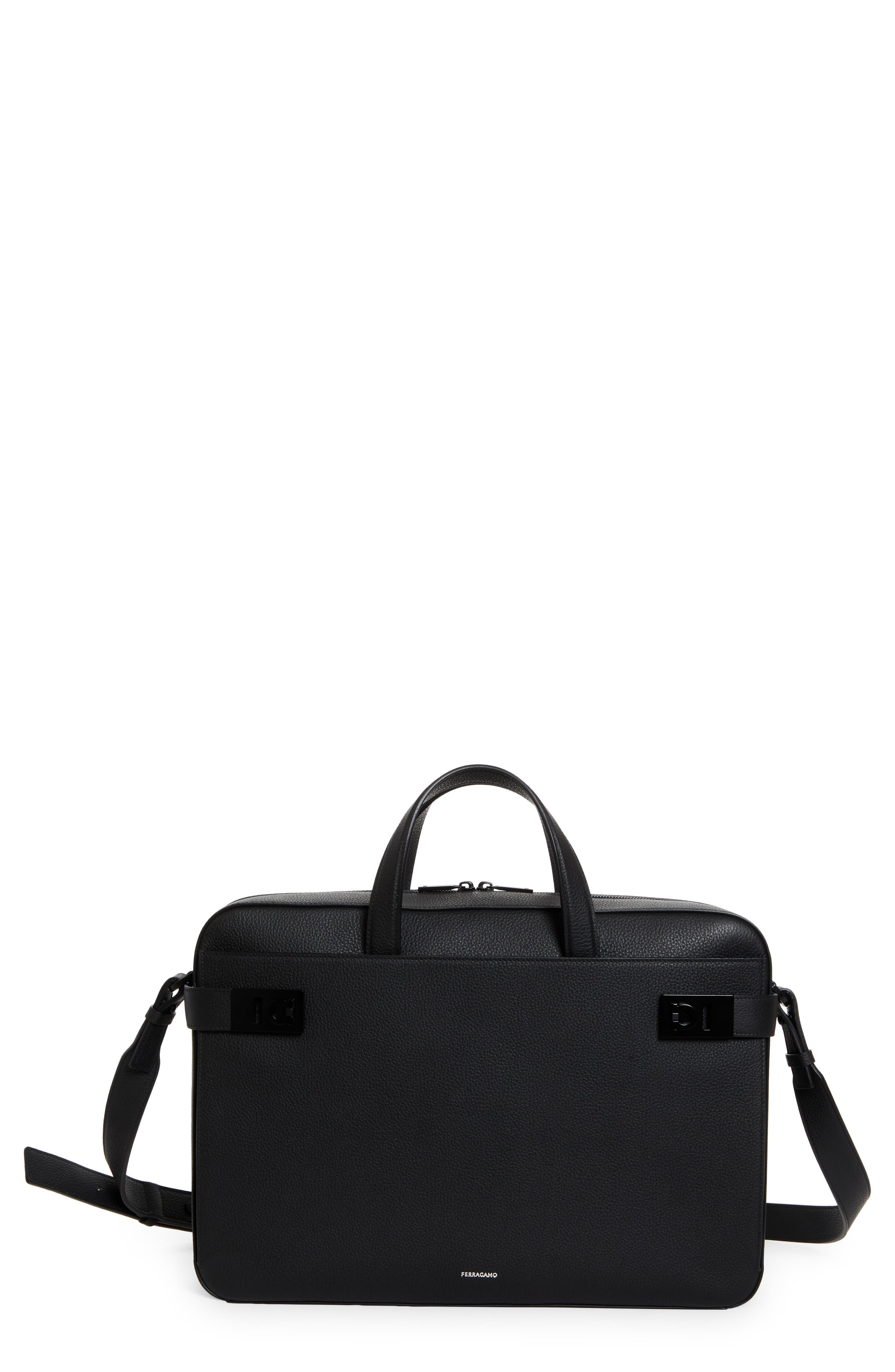 FERRAGAMO Twins Leather Briefcase, Main, color, 