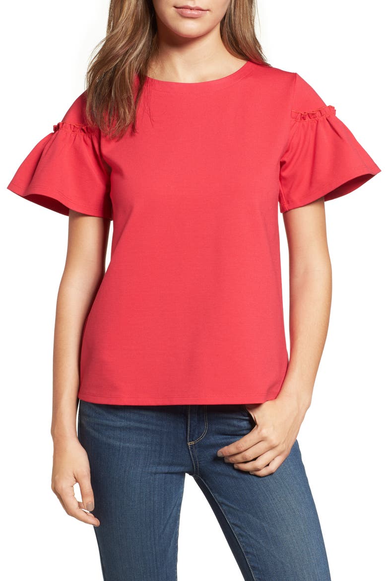 Ruffle Sleeve Top, Main, color, PINK RASPBERRY