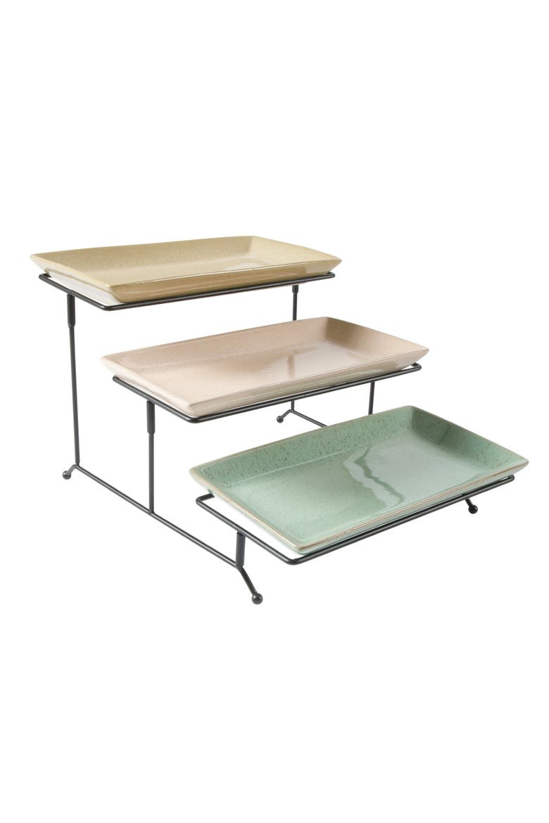 3 Tier Reactive Stoneware Serving Platter Set  Multi-Color, Alternate, color, Multicolor