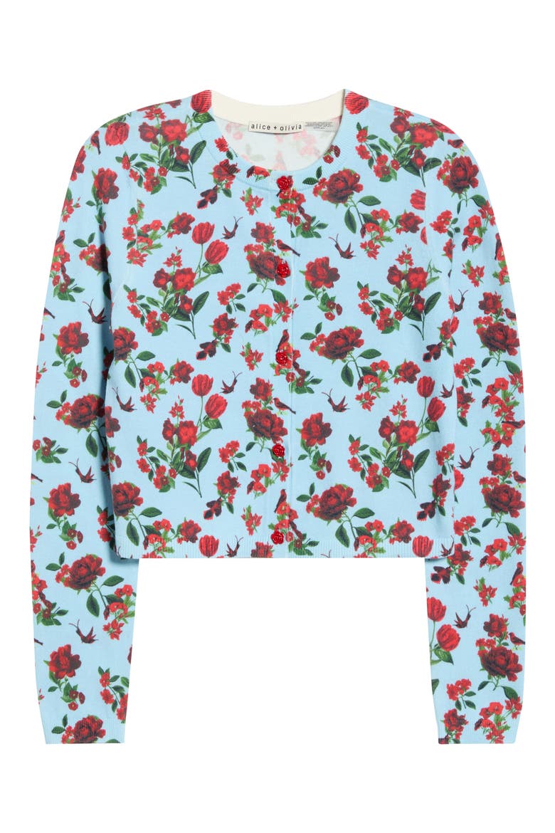 Carson Floral Print Cardigan, Alternate, color, AMERICAN BEAUTY CAROLINA BLUE