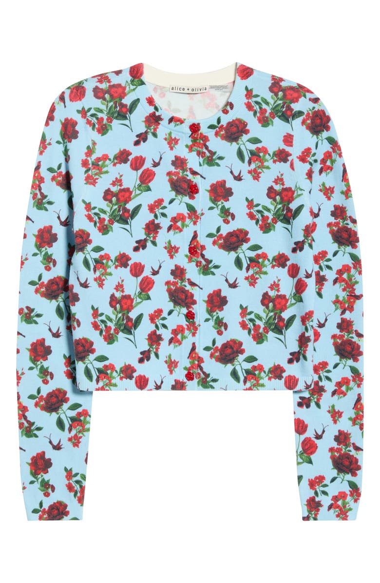 Alice + Olivia Carson Floral Print Cardigan, Alternate, color, American Beauty Carolina Blue