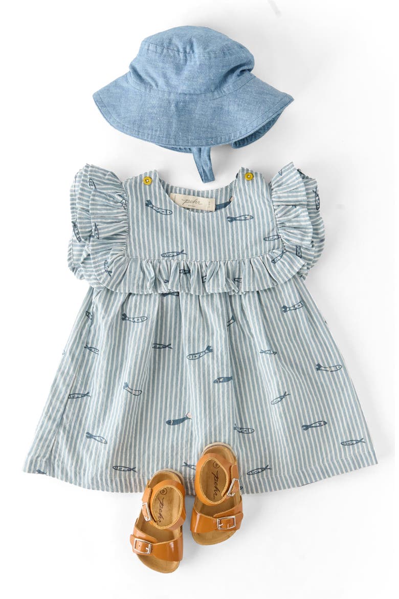 Kids' Ruffle Organic Cotton Seersucker Dress, Alternate, color, PETIT SARDINE