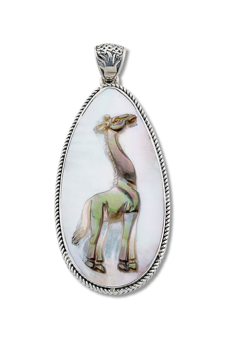 Sterling Silver & Mother-of-Pearl Giraffe Pendant, Main, color, WHITE