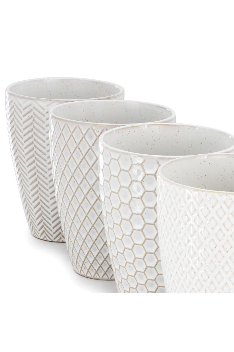 4 Piece 16 Ounce Stoneware Assorted Pattern Mug Set, Alternate, color, White