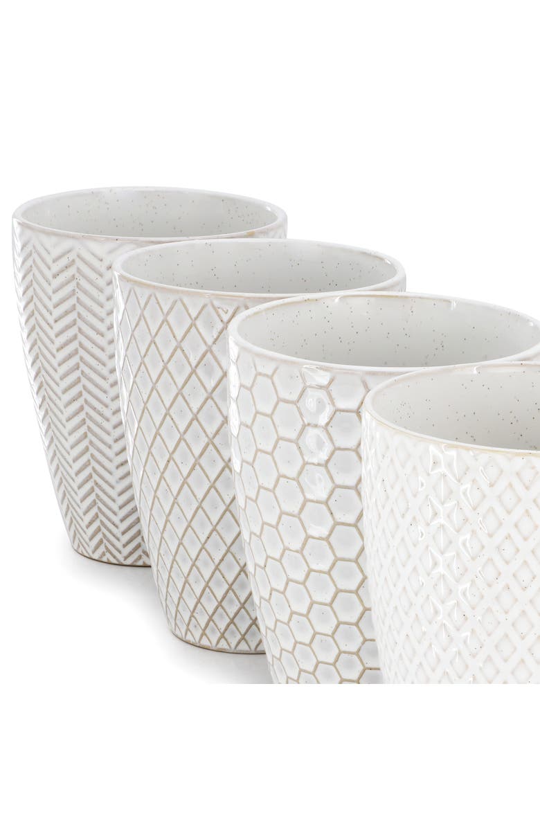 Gibson Elite Earlhart 4 Piece 16 Ounce Stoneware Assorted Pattern Mug Set, Alternate, color, White