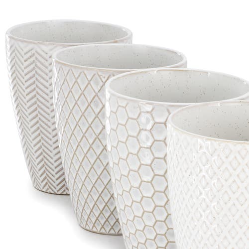 Gibson Elite Earlhart 4 Piece 16 Ounce Stoneware Assorted Pattern Mug Set In White
