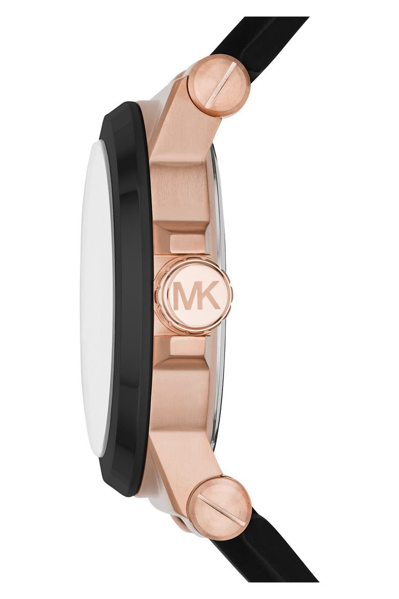'Dylan' Chronograph Silicone Strap Watch, 48mm, Alternate, color, BLACK/ ROSE GOLD