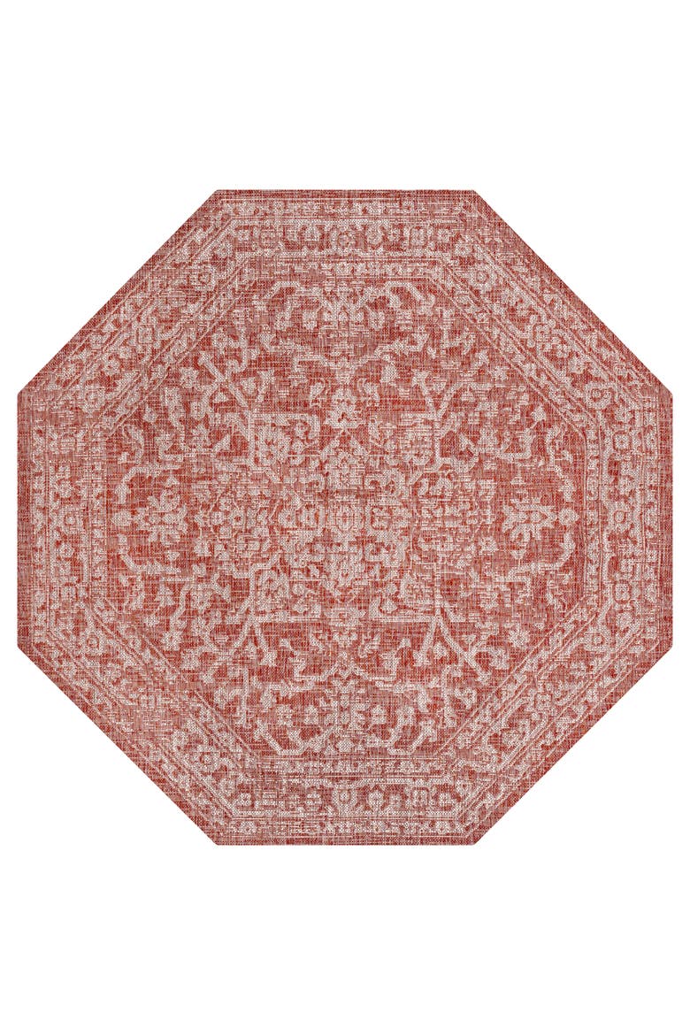 Malta Bohemian Medallion Textured Weave Octagon Indoor/Outdoor Area Rug, Main, color, Red/Taupe