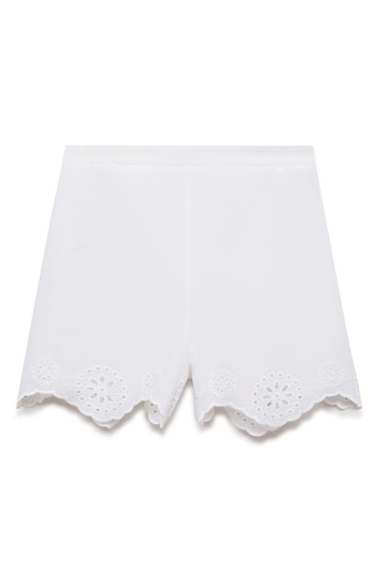 MANGO Cotton Eyelet Shorts, Main, color, White