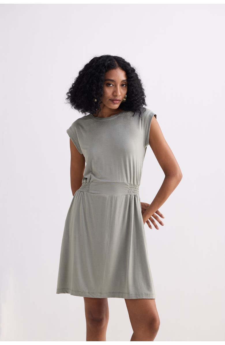 Reistor Short Dress With Smocking Side Detail, Alternate, color, Light Olive
