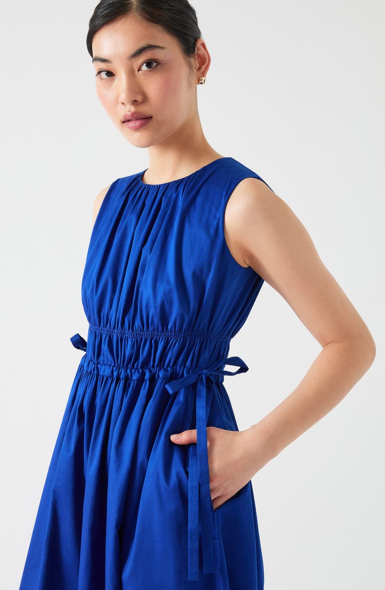 LK Bennett Lea Sleeveless Tie Waist Cotton Midi Dress, Alternate, color, Ultra Blue