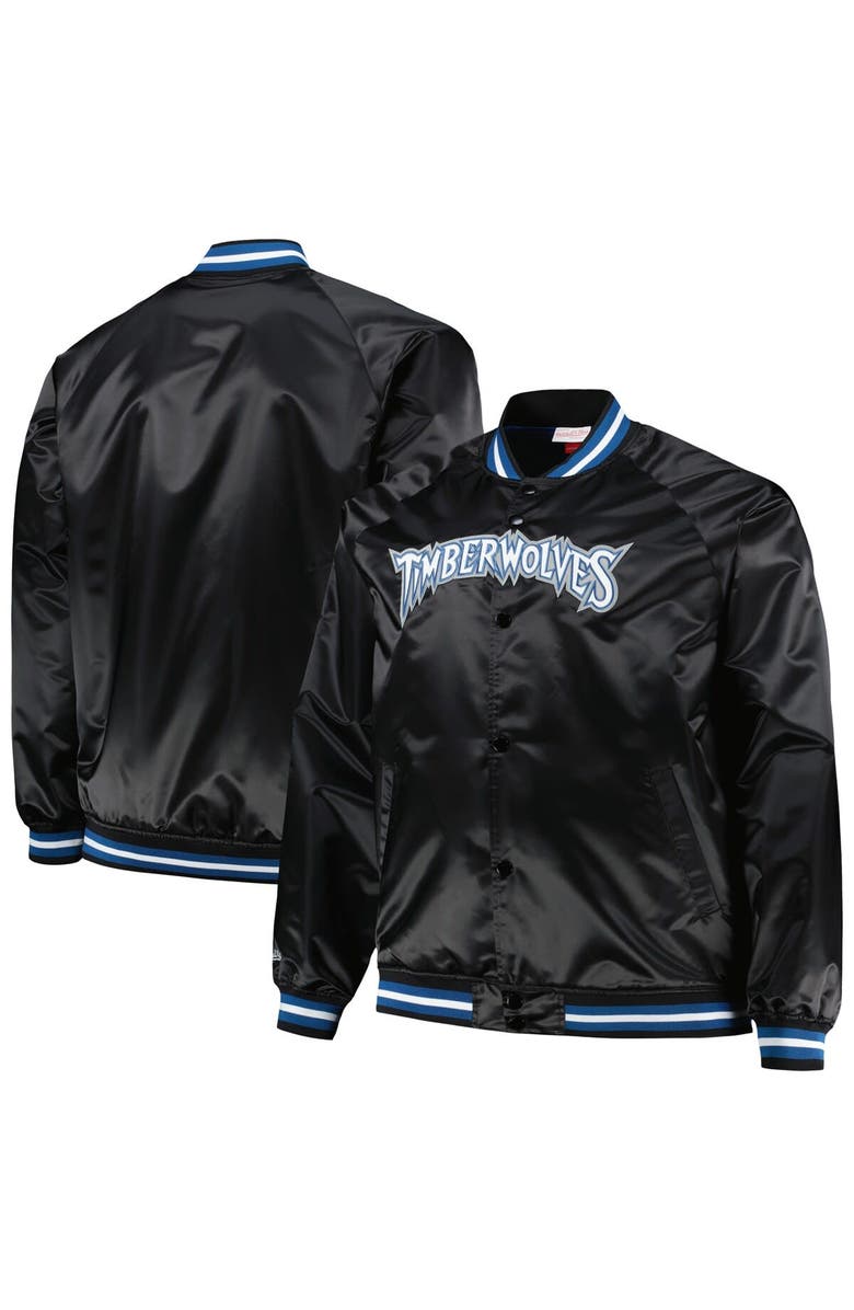 Mitchell & Ness Men's Mitchell & Ness Black Minnesota Timberwolves Big & Tall Hardwood Classics Wordmark Satin Raglan Full-Zip Jacket, Main, color, Black
