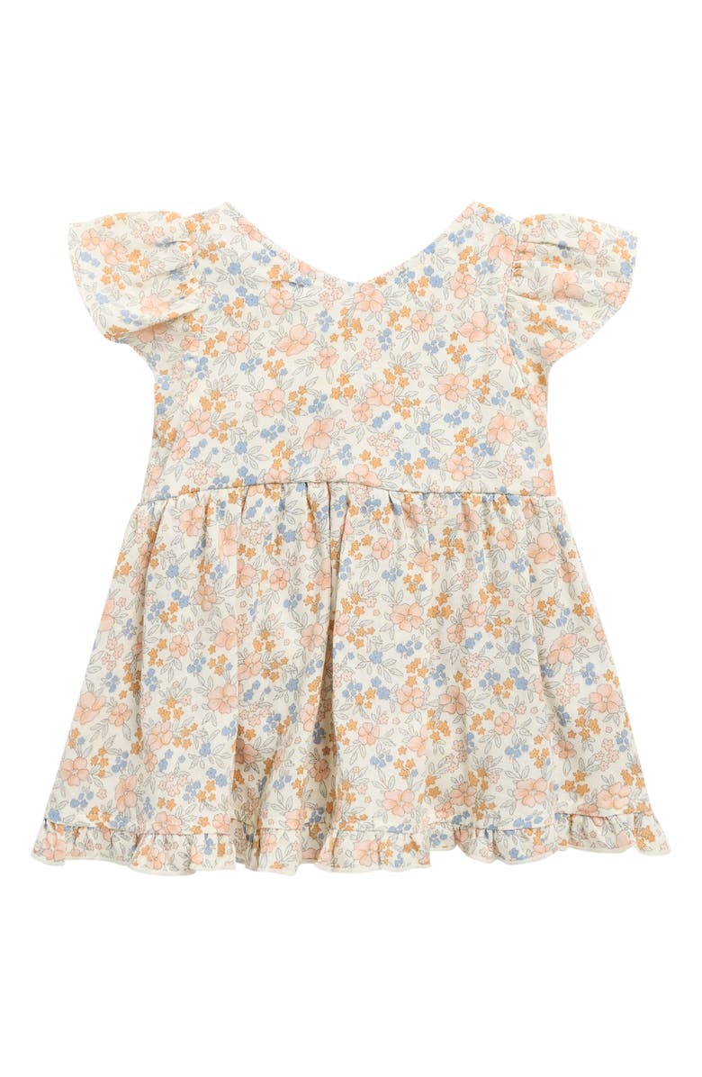 Rylee + Cru Lila Floral Print Cotton Skirted Romper, Main, color, Ivory