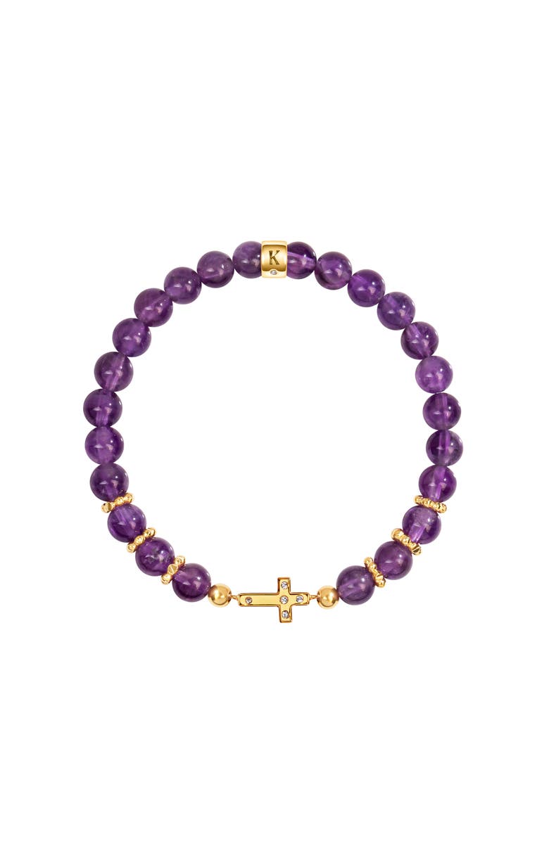 Karma and Luck Leap of Intuition - Amethyst Cross Charm Bracelet, Main, color, Purple/Gold
