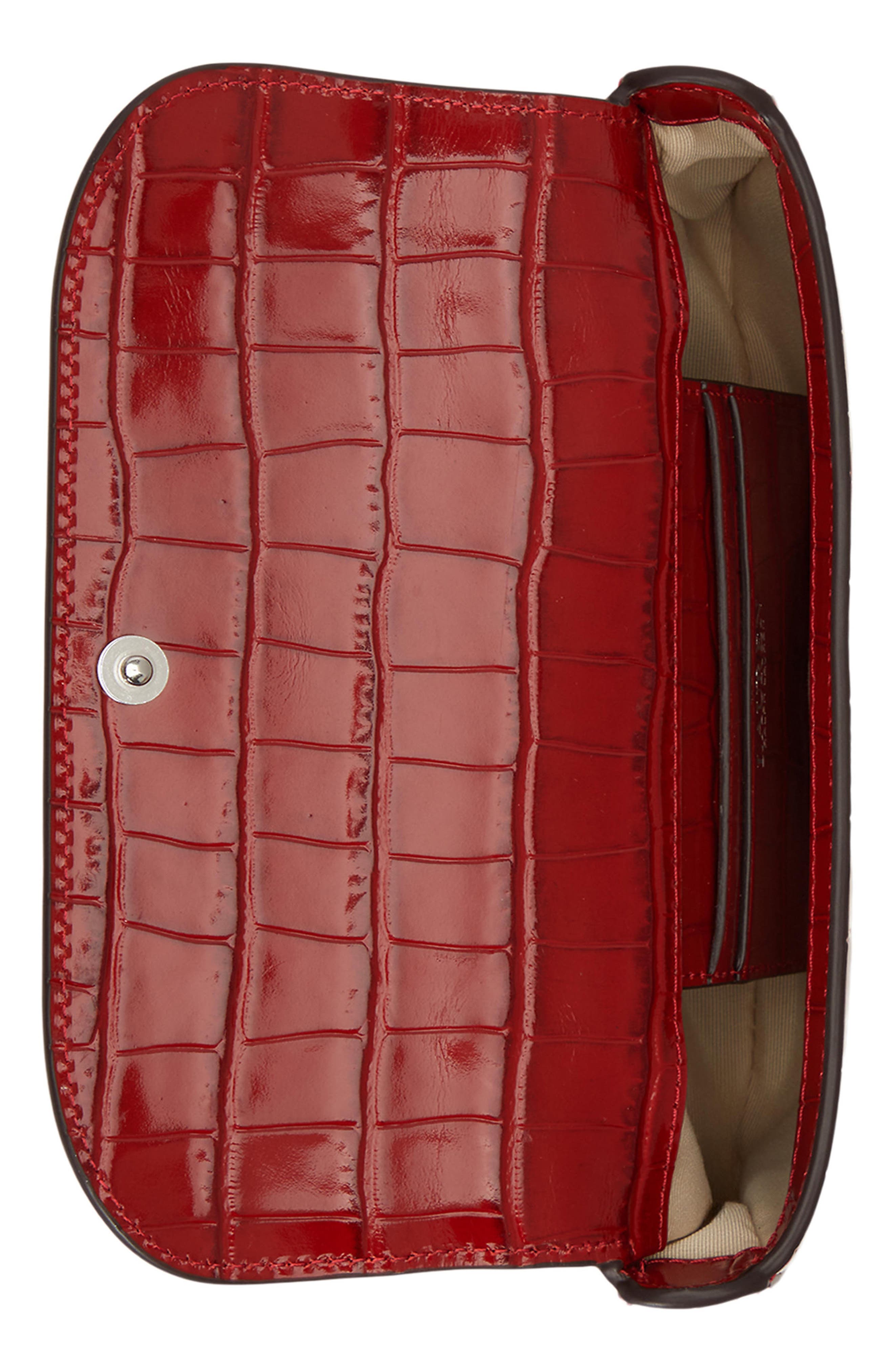 Marcy Croc Embossed Leather Top Handle Bag, Alternate, color, RED