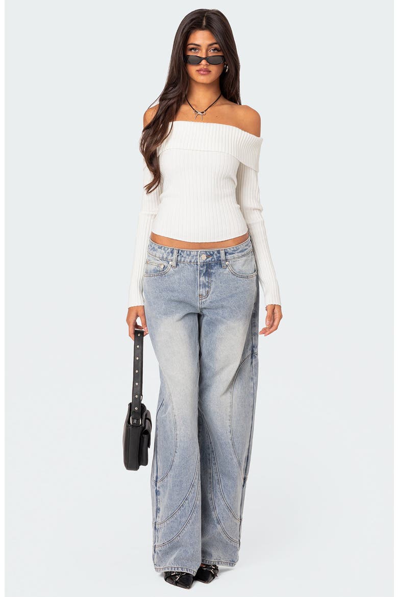 Lauren Foldover Off the Shoulder Rib Sweater, Alternate, color, WHITE
