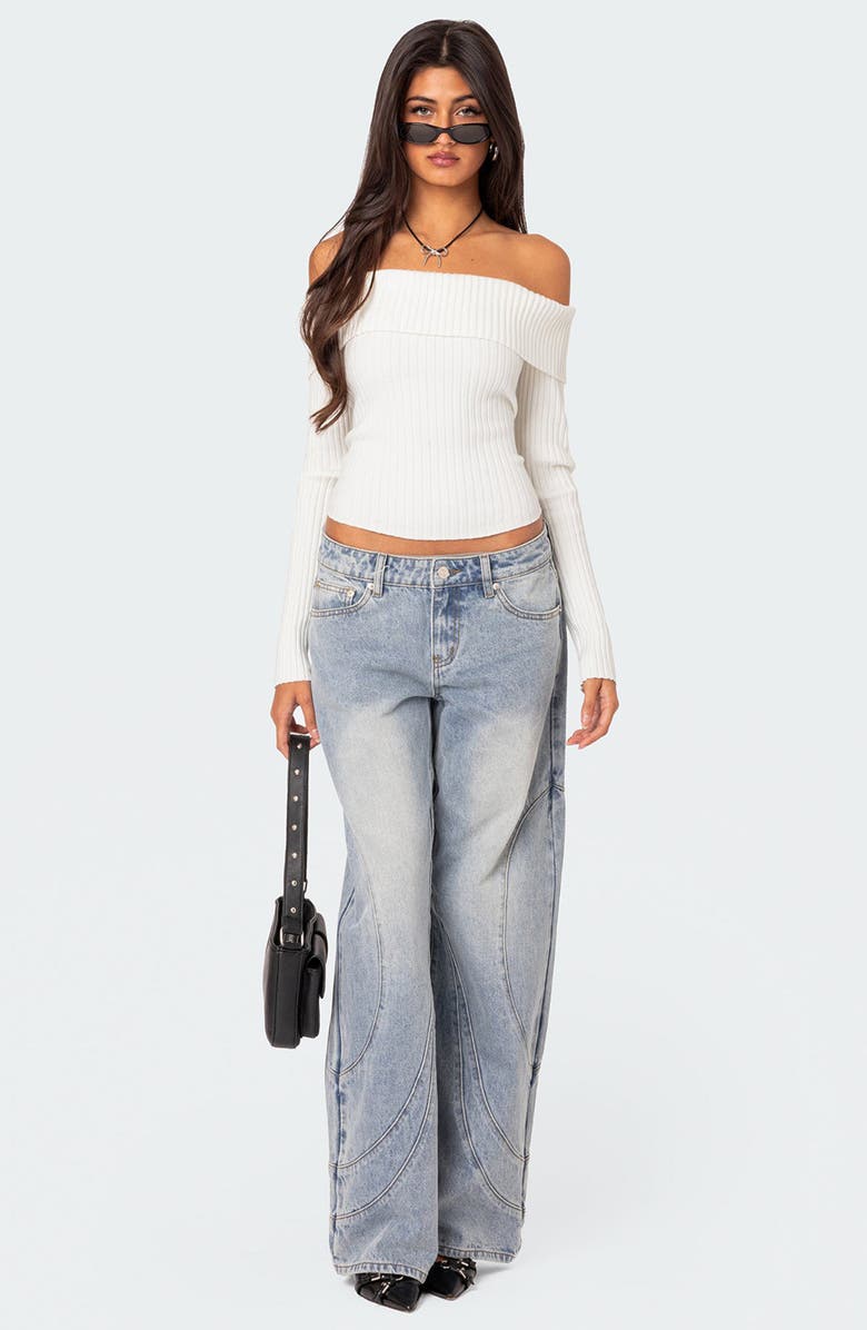 EDIKTED Lauren Foldover Off the Shoulder Rib Sweater, Alternate, color, White