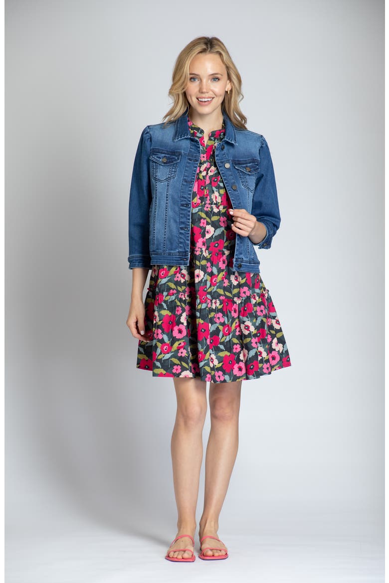 Puff Sleeve Denim Jacket, Alternate, color, MEDIUM INDIGO
