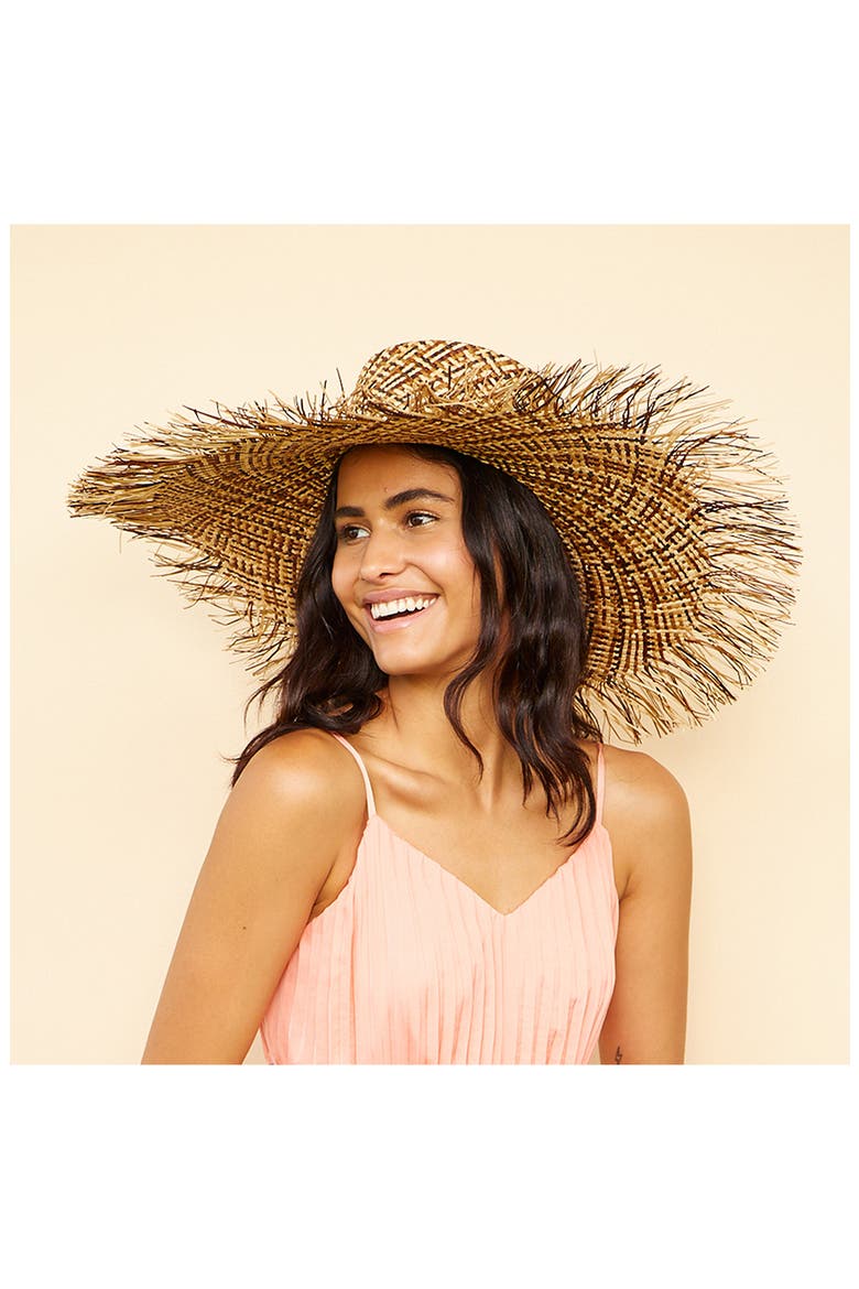 Valentina Wide Brim Straw Sun Hat, Alternate, color, BROWN/ MULTI