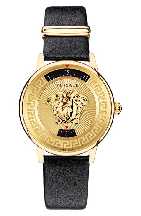 Medusa Icon Leather Strap Watch, 38mm