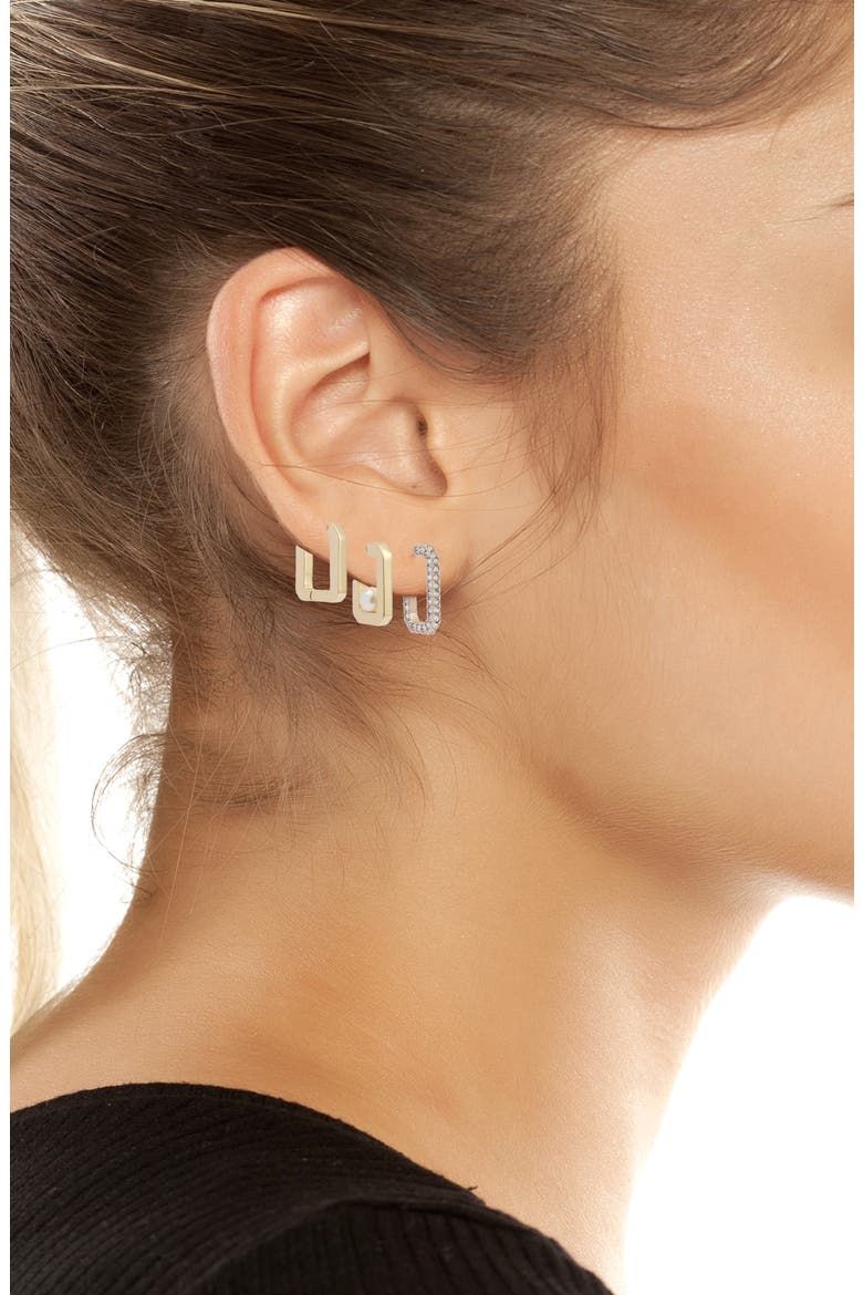Set of 3 Assorted Hexagon Hoop Earrings, Alternate, color, GOLD/ PEARL