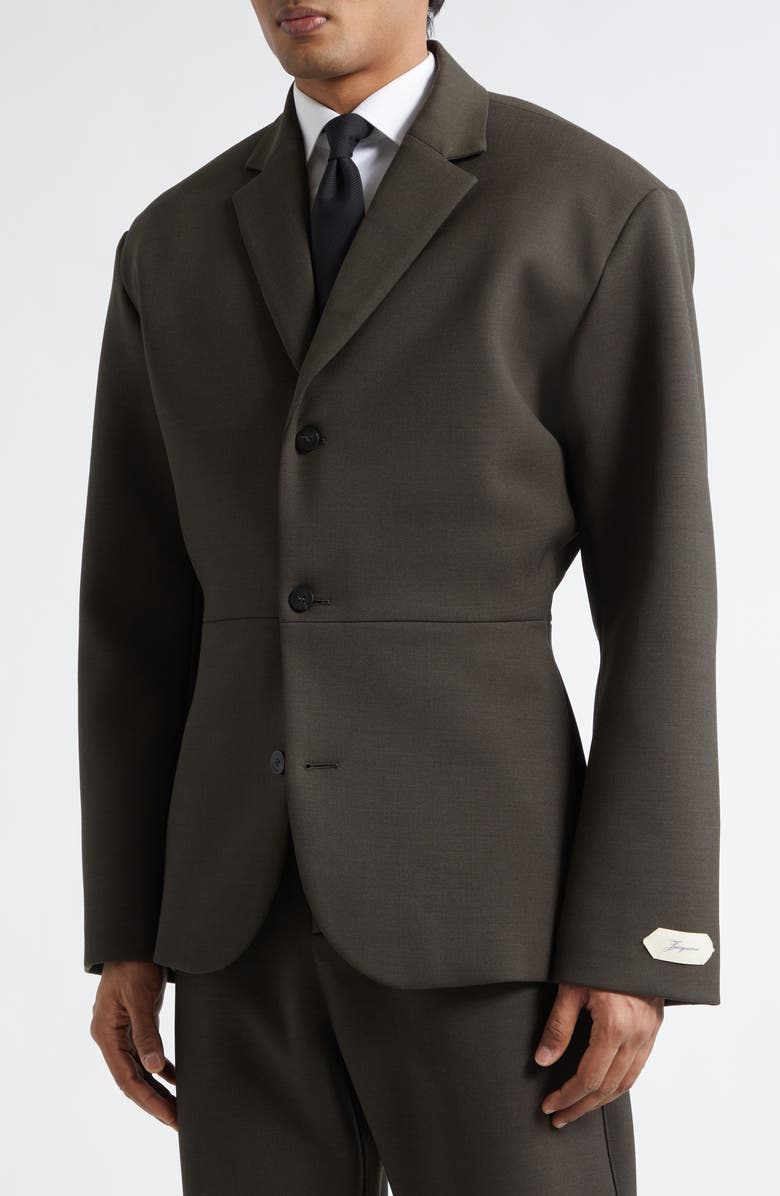 Jacquemus La Veste Gardian Peplum Sport Coat, Alternate, color, Dark Khaki