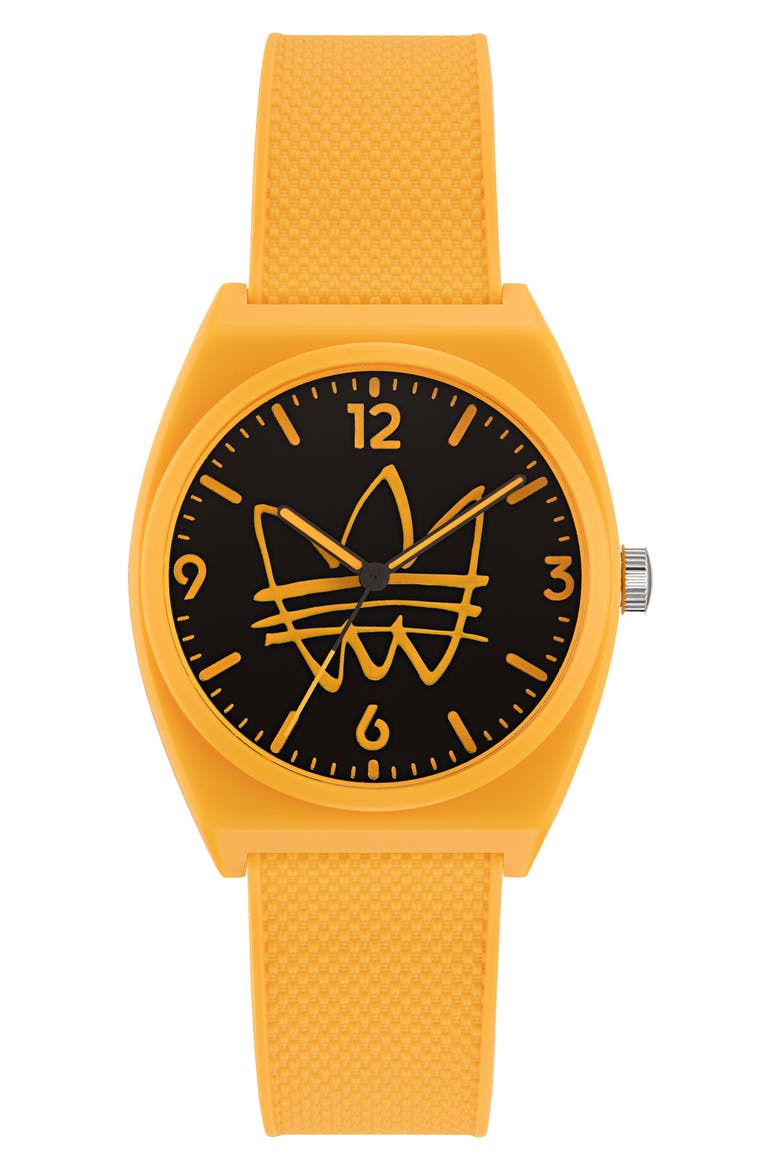 Project Two Resin Rubber Strap Watch, 38mm, Main, color, YELLOW/ BLACK/ YELLOW