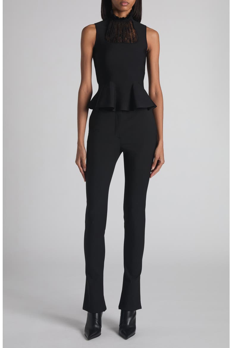 Lace Panel Sleeveless Peplum Top, Alternate, color, BLACK
