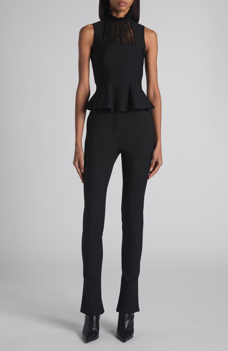 McQueen Lace Panel Sleeveless Peplum Top, Alternate, color, Black