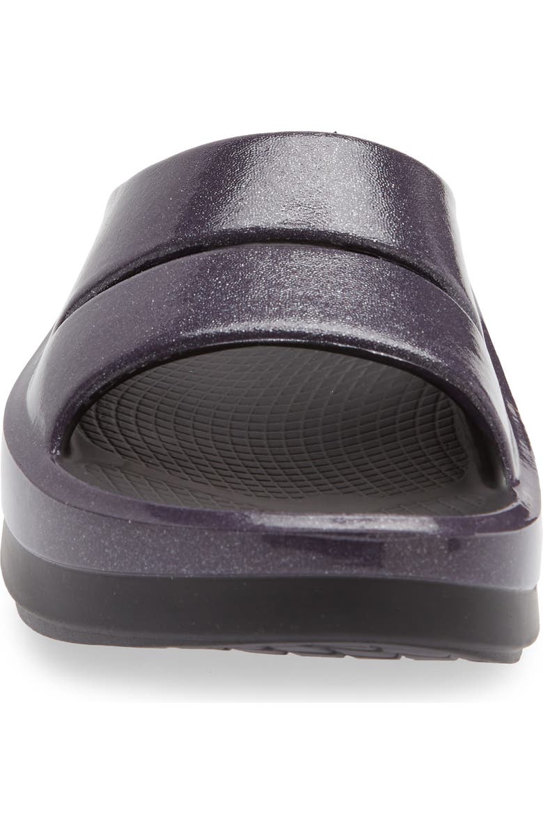 Oofos OOmega OOahh Slide Sandal, Alternate, color, Black/ Amethyst Sparkle