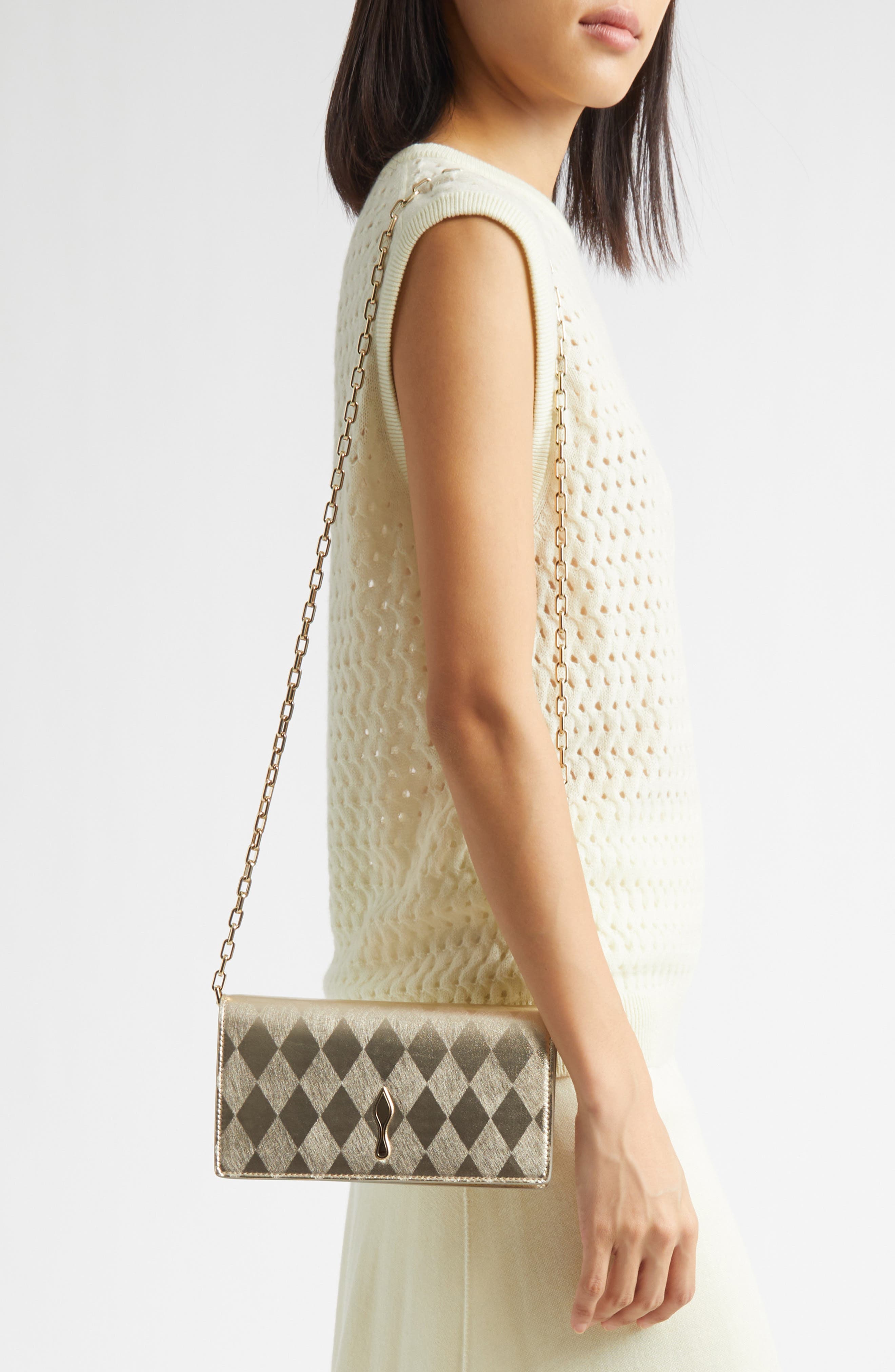 Christian Louboutin Bettina Metallic Leather Clutch, Alternate, color, Light Platine/ Gold