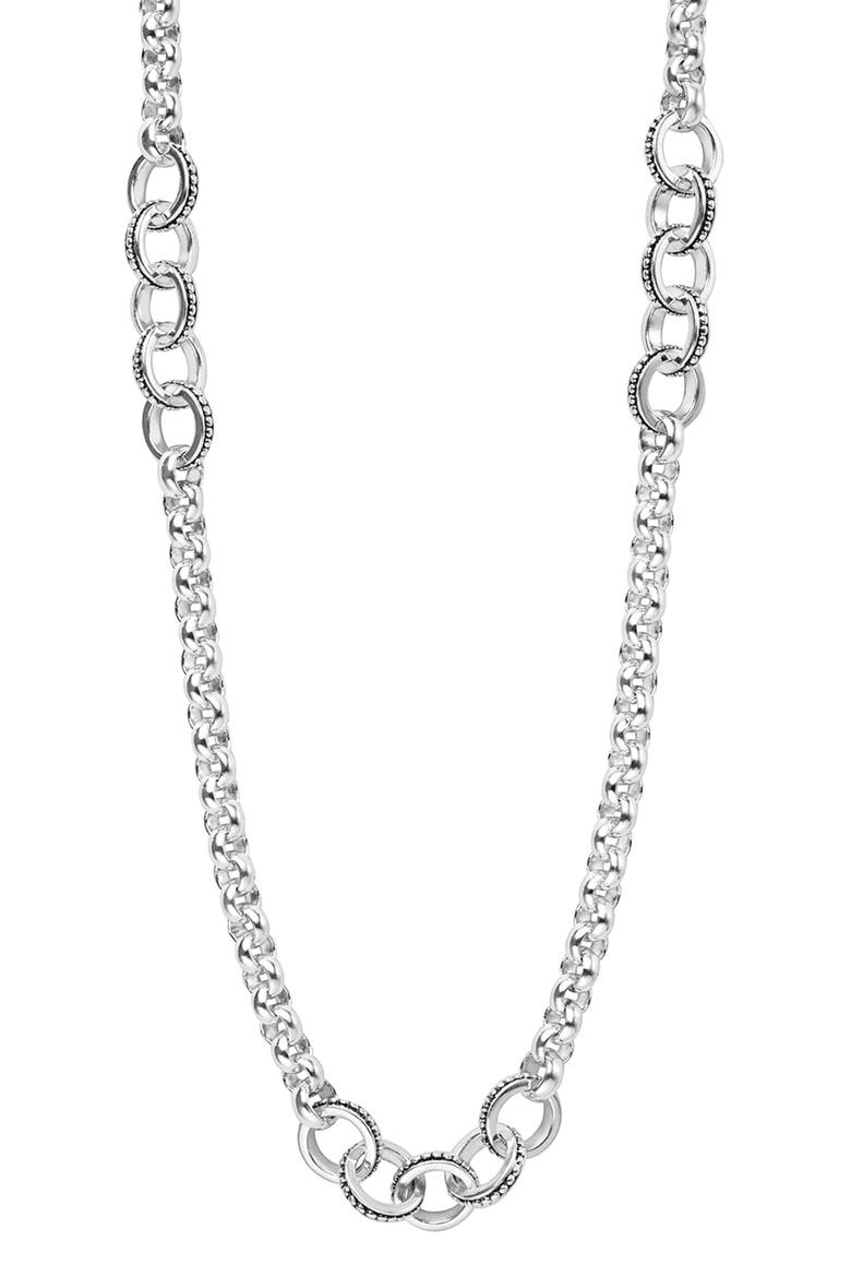 Signature Caviar 5-Ring Station Chain Necklace (Nordstrom Exclusive), Main, color, SILVER