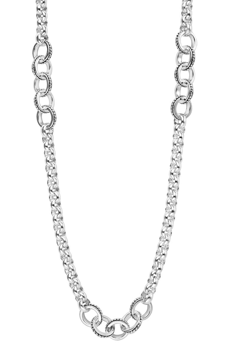 LAGOS Signature Caviar 5-Ring Station Chain Necklace, Main, color, Silver