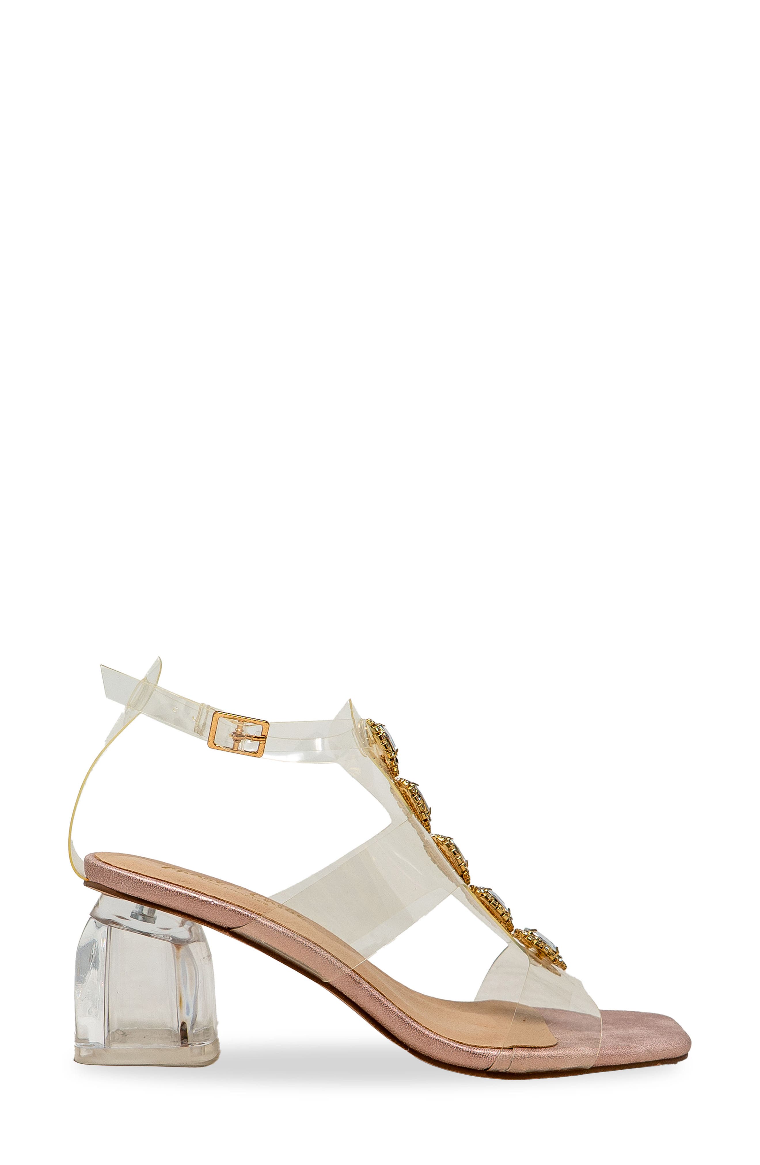 CHASE AND CHLOE Levine Rhinestone Embellished Clear Strap Sandal, Alternate, color, Pink Metallic