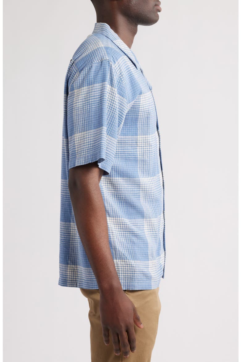Plaid Linen Blend Camp Shirt, Alternate, color, BLUE/ WHITE OMBRE