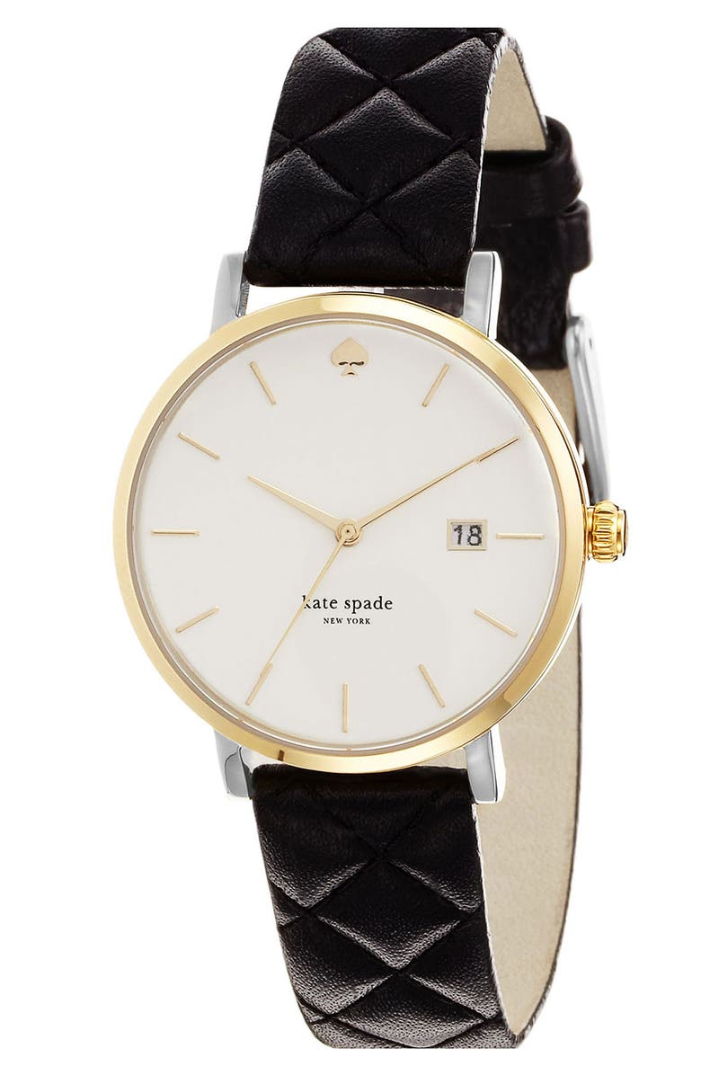 Kate Spade New York 'metro grand' quilted strap watch, 38mm, Alternate, color, 